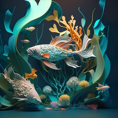 Fototapeta na wymiar Stylized corals and underwater world. Generative AI