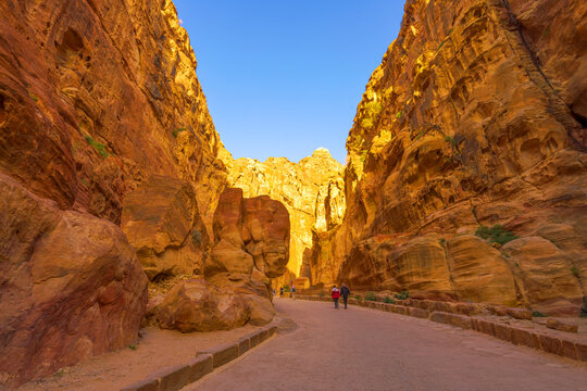 road through the Siq Gorge, the symbol of the city of Petra, Wadi Musa, Jordan
