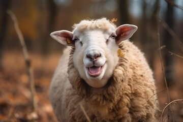 Obraz premium sunny sheep portrait close up super high quality, generative AI