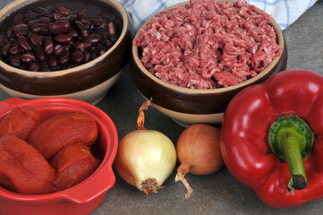 Ingrédients pour la préparation d'un chili con carne