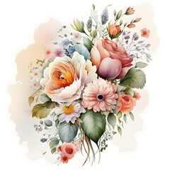 Beautiful bouquet of spring flowers in a watercolor style. Illustration by Generative Ai

