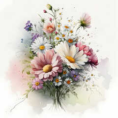 Charming bouquet of flowers in a watercolor style. Illustration by Generative Ai

