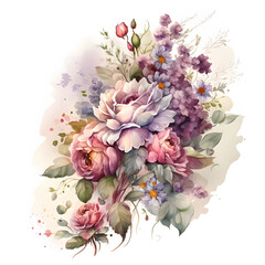 Watercolor illustration of a colorful flower bouquet. Illustration by Generative Ai
