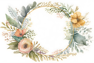 Beautiful frame with watercolor spring flowers. Illustration by Generative Ai
