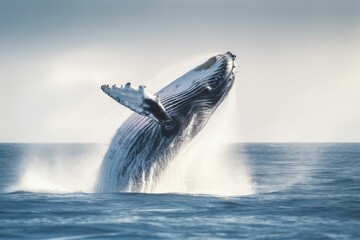 Fototapeta premium Whale jumping in the sea, generative AI