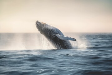 Fototapeta premium Whale jumping in the sea, generative AI
