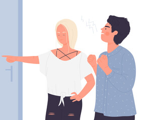 Quarrel relationship. Broken up couple, couple arguing vector illustration