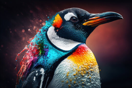 emperor penguin with vibrant colours, digital art, created with Generative AI
