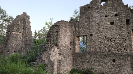 Walls of the old castle ruin Neuburg in Koblach