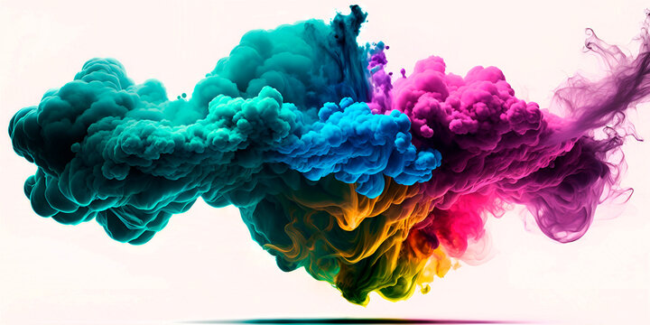 Colorful smoke cloud flow. Blue pink smoke air soft liquid ink. Marco texture powder explosion illustration. Generative AI
