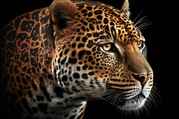 jaguar face on black background Generative AI