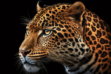 Fototapeta na wymiar jaguar face on black background Generative AI