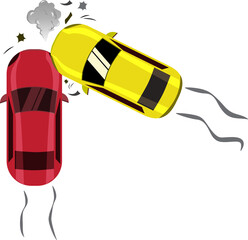 Car accident, car crashed top view. Car insurance concept. Flat design.