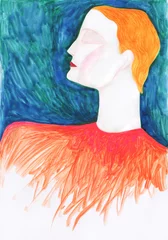 Gordijnen watercolor painting. abstract woman portrait. illustration.  © Anna Ismagilova