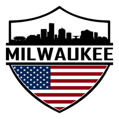 Milwaukee Wisconsin USA Skyline Silhouette Sunset Travel Souvenir Sticker Logo Badge Stamp Emblem Coat of Arms Vector Illustration SVG