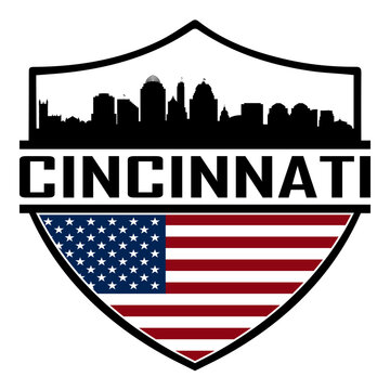 Cincinnati Ohio USA Skyline Silhouette Sunset Travel Souvenir Sticker Logo Badge Stamp Emblem Coat of Arms Vector Illustration SVG