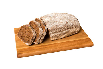 Assortment of freshly sliced baked bread with napkin isolated on white background. Healthy unleavened bread. French bread slice