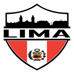 Lima Peru Skyline Silhouette Sunset Travel Souvenir Sticker Logo Badge Stamp Emblem Coat of Arms Vector Illustration SVG