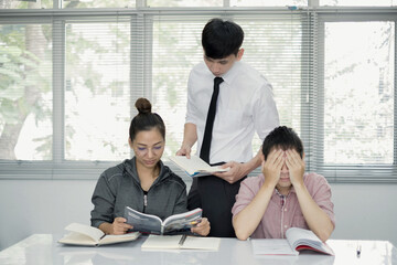 Fototapeta premium University students study hard and listen to teachers for their lessons with special lectures in the columns of math class