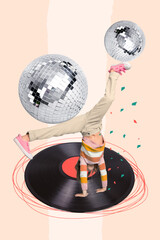 Creative 3d photo artwork graphics collage painting of carefree teenager dancing having fun...