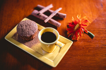 chocolate cake and coffee