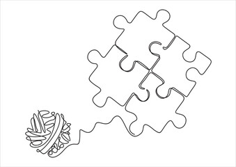 Chaos and order abstract minimalist concept vector illustration. Metaphor of disorganized difficult problem, mess with black single continuous tangle thread in need of unraveling isolated on white