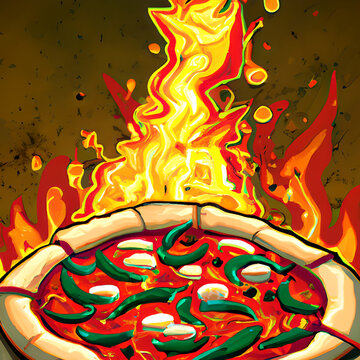 pizza on fire cartoon