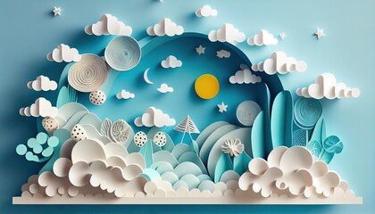 Paper cut clouds on light blue background