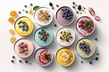 Generative AI. Smoothie bowls with berries and fruits.