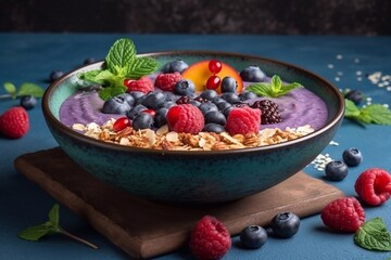 Generative AI. Acai bowl with berries and fruits.