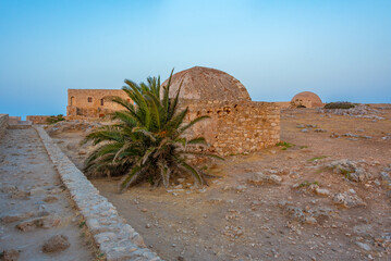 Sunset view of Venetian Fortezza Castle in Greek town Rethimno, Crete