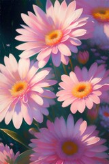A closeup painting of pink daisies