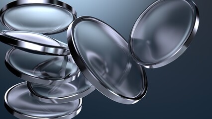 transparent blue messy scattered metal frames lenses abstract delicate and atmospheric Elegant Modern 3d rendering background material