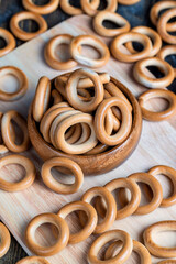 solid flour product bagels, close up