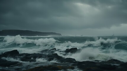 Fototapeta premium Nature's fury with tempestuous waves and tornadoes - Generative AI