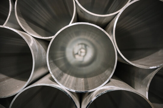 Huge metal pipes in a metal cutting plant
