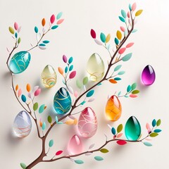 Abstract Easter Decoration With Glass Eggs and Paper Flowers Made With Generative AI 