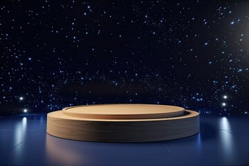 platform and Natural podium background on the night with starry night sky for product display, Blank showcase, mock up template or cosmetic presentation. Generative Ai.