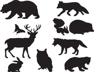 set of silhouettes of animals