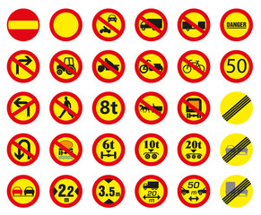 Set of icons of road prohibition signs. European signs.