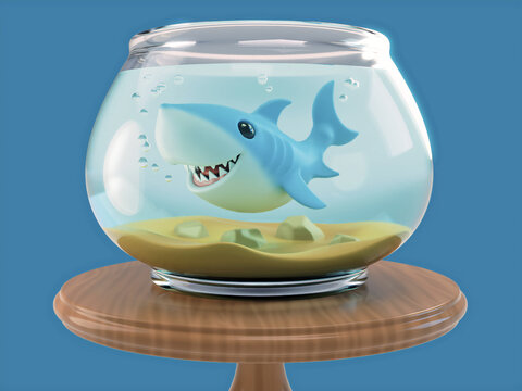 Shark in a fishbowl - illustration