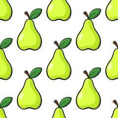 Pears vector seamless pattern. Green vector flat elements on white background. Best for textile, wallpapers, home decoration, wrapping paper, package and web design.
