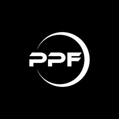 PPF letter logo design with black background in illustrator, cube logo, vector logo, modern alphabet font overlap style. calligraphy designs for logo, Poster, Invitation, etc.