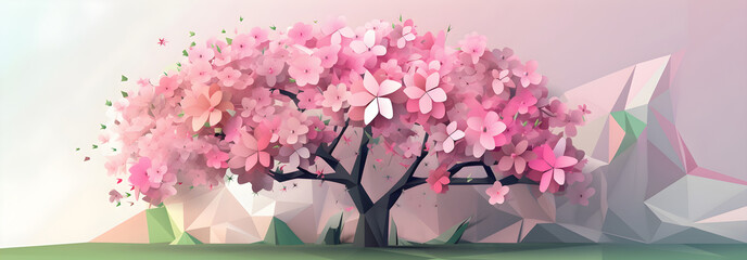 Pink flowers spring blooming Japanese sakura tree