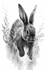 Bunny Ink Drawing In Splash of Inked Black and White Animal Intricate Details Artwork generative ai