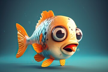 A Fun & Cheerful 3D Cartoon Fish Character: Letting You See the Cuteness & Health Benefits of Seafood: Generative AI