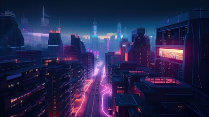 Fototapeta na wymiar Neon Lights Illuminate the Futuristic Cyberpunk Cityscape of the Future: Generative AI