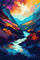 Fototapeta na wymiar Stunning Abstract Illustration of a Vibrant River Flowing Through a Valley. Generative AI