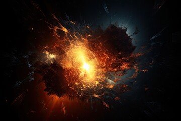Fototapeta na wymiar The Splendor of the Universe: A Supernova Illuminating a Three-Dimensional Orange Nebula Against a Starry Black Sky. Generative AI
