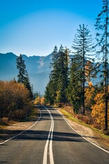 Beautiful mountain landscape in the morning. The most beautiful road in Poland with a view of the Tatra Mountains. - 586245528